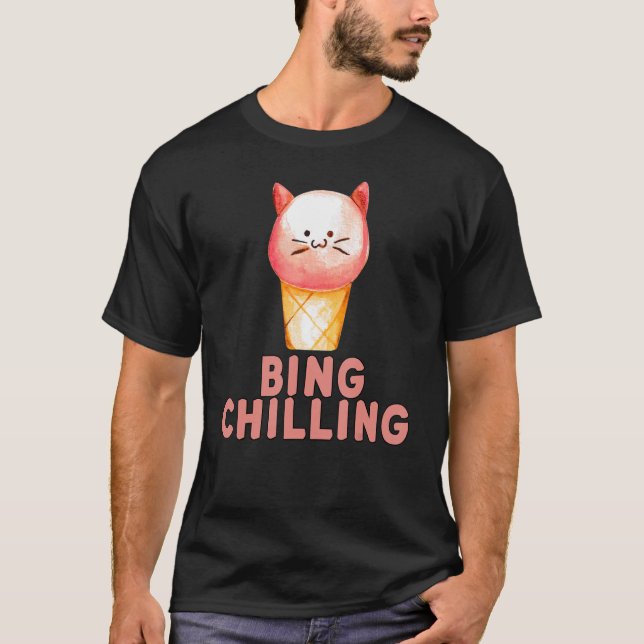 T-shirt Bing Chilling Crème de glace Mème de chat Kitty Ci (Devant)