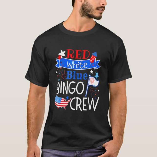 T-shirt Bingo Crew Rouge Bleu Bleu Américain Fourchette pa (Devant)