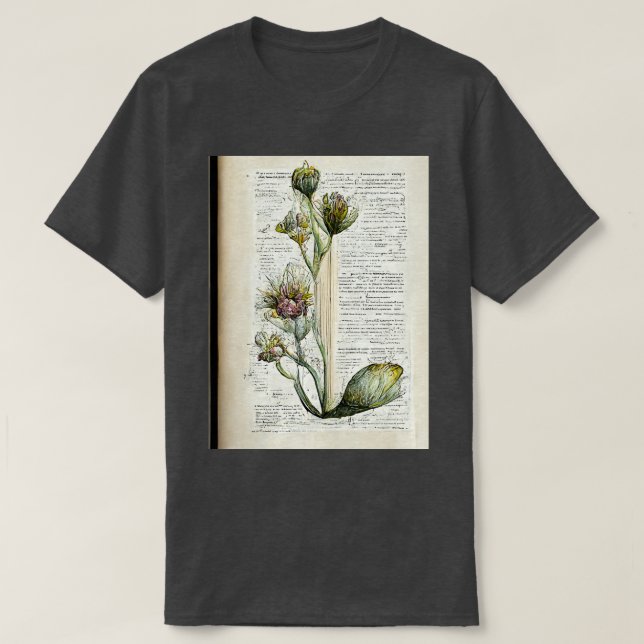 T-shirt Biologie Fleurs florales dans le livre unique déta (Design devant)