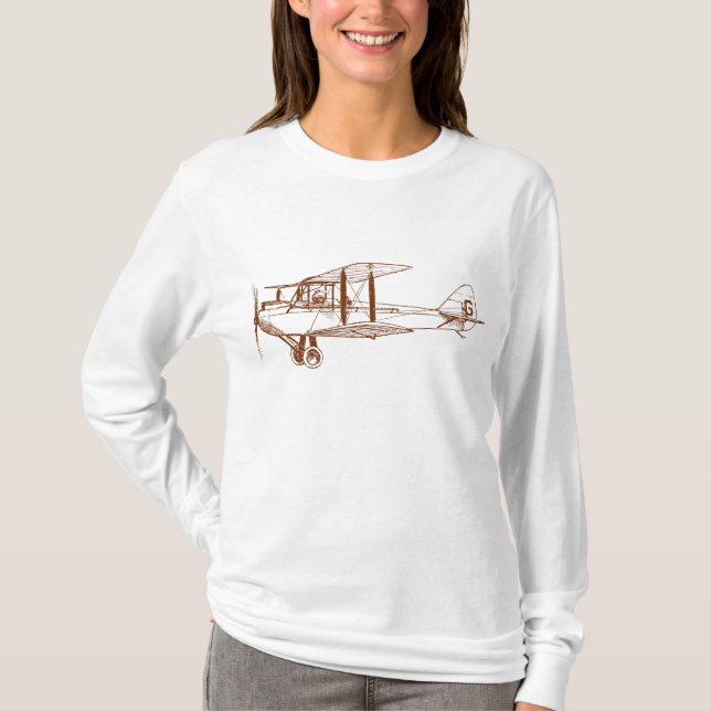T-shirt Biplane vintage - Brown noyer (Devant)