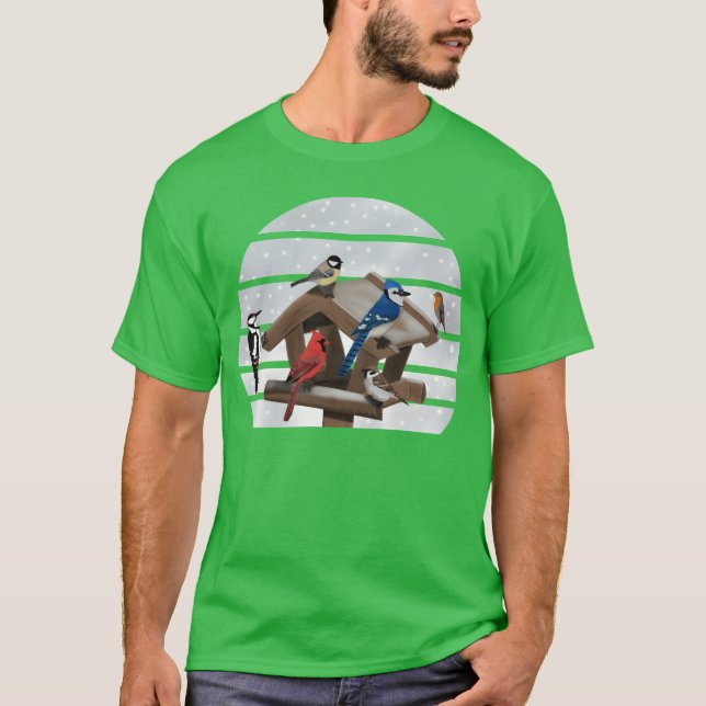 T-shirt Bird House Cardinal Blue Jay Robin Sparrow g (Devant)