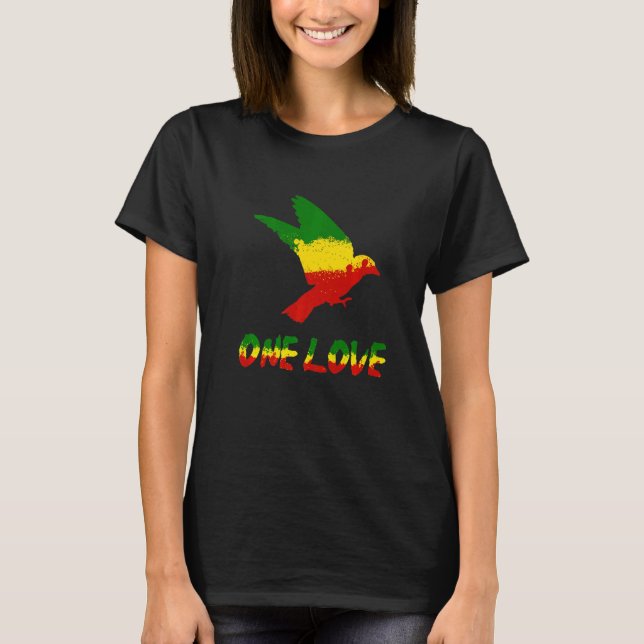T-shirt Bird One Love Rasta Reggae Rastafarian Jamaïque Ro (Devant)