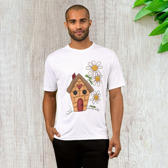 T-shirt Birdhouse Et Fleurs Mens Actifs (Créateur téléchargé)