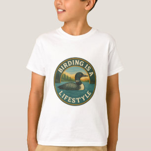 T-shirt Birding is a Lifestyle - Vintage Loon Badge Design