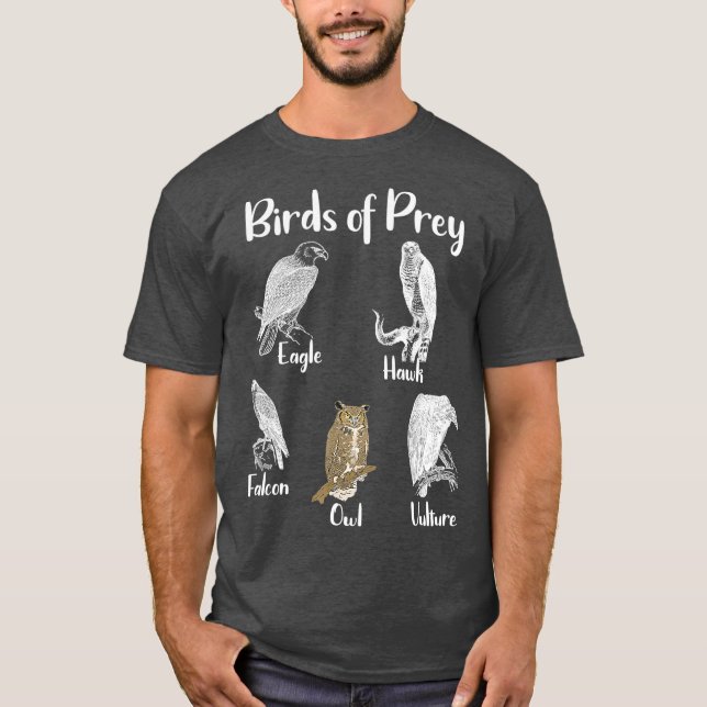 T-shirt Birds of Prey Eagle Hawk Falcon Owl Vulture (Devant)