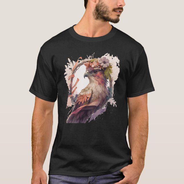 T-shirt Birds Of Prey Kite Bird Flower Crown Floral (Devant)