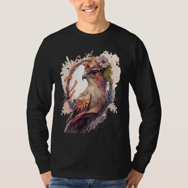 T-shirt Birds Of Prey Kite Bird Flower Crown Floral (Devant)
