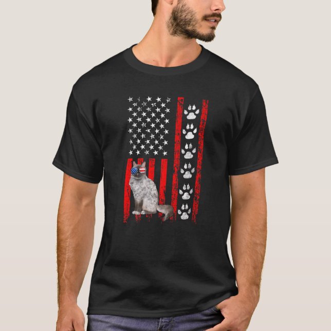 T-shirt Birman Cat 4 juillet paw Drapeau Patriotique Améri (Devant)