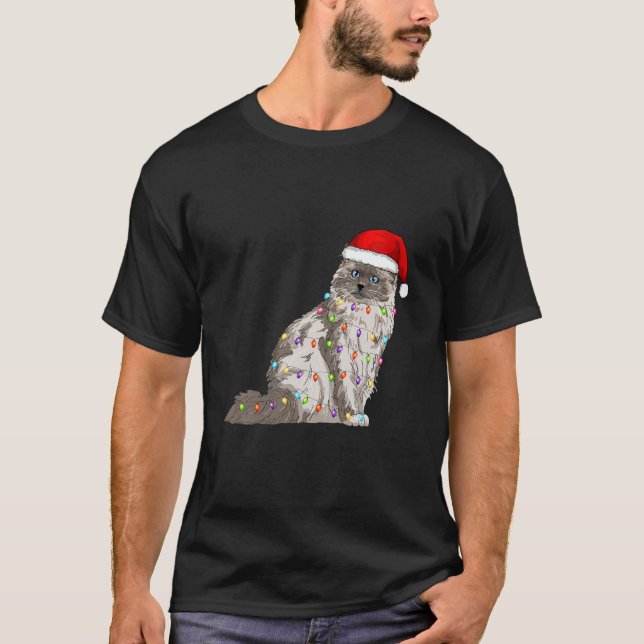 T-shirt Birman Cat Christmas Santa Hat Xmas Lights Cat Lov (Devant)