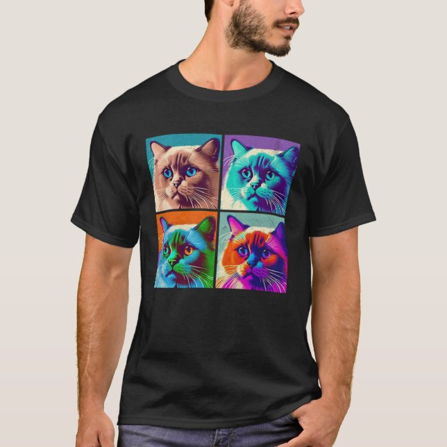 T-shirt Birman Cat Pop Illustration Colorful Animal Women  (Devant)