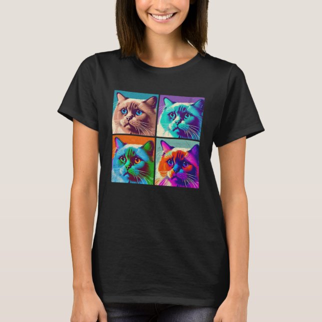T-shirt Birman Cat Pop Illustration Colorful Animal Women  (Devant)