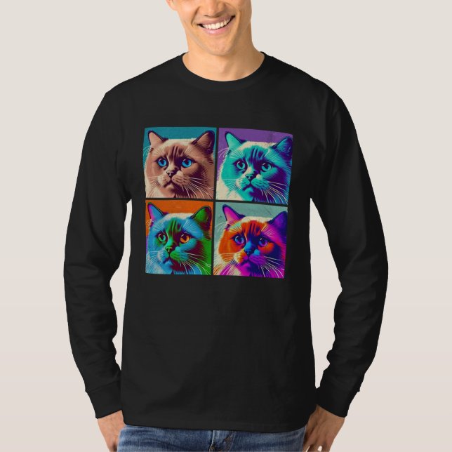 T-shirt Birman Cat Pop Illustration Colorful Animal Women  (Devant)