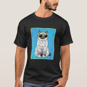 T-shirt Birman Chat Portrait Pop Art Chat Avec Lunettes De