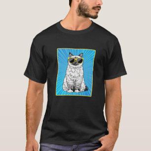 T-shirt Birman Chat Portrait Pop Art Chat Avec Lunettes De