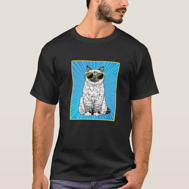 T-shirt Birman Chat Portrait Pop Art Chat Avec Lunettes De (Devant)
