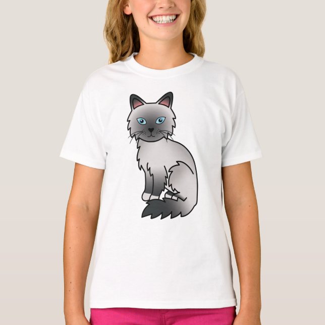 T-shirt Birman / Ragdoll Point Bleu Chat de Dessin Animé M (Devant)