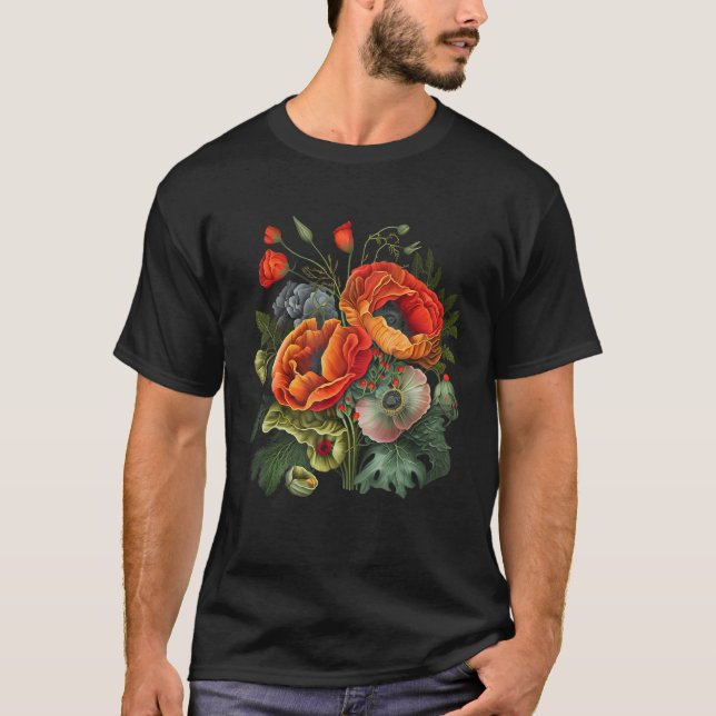 T-shirt Birth Month Poppies Poppy Bouquet Flowers Lovers (Devant)