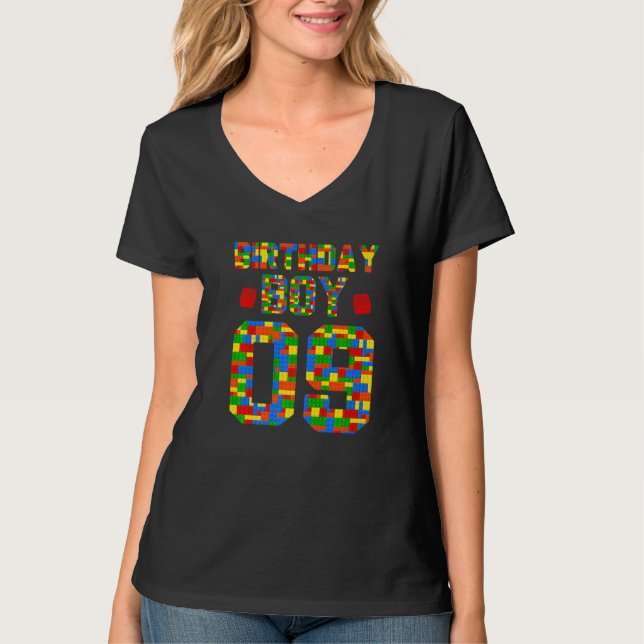 T-shirt Birthday Boy 09 Brick Builder Blocks Master Build (Devant)
