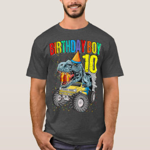 T-shirt Birthday Boy 10 Monster Truck Dinosaur 10th Birthd