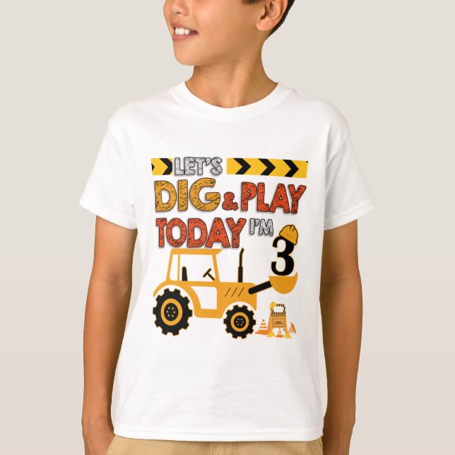 T-shirt Birthday Boy 3 Construction 3e Anniversaire Excava (Devant)