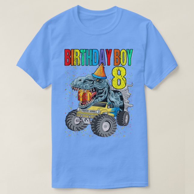 T-shirt Birthday Boy 8 Monster Truck Dinosaur 8e anniversa (Design devant)