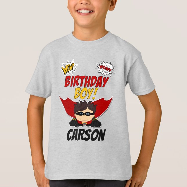 T-shirt Birthday Boy Comic Book Superhero avec nom (Devant)