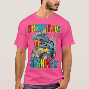 T-shirt Birthday Boy Crushing 3 Monstre Truck Dinosaure 