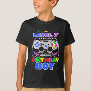 T-shirt Birthday Boy Level 7 Déverrouillé Video Game 7th B