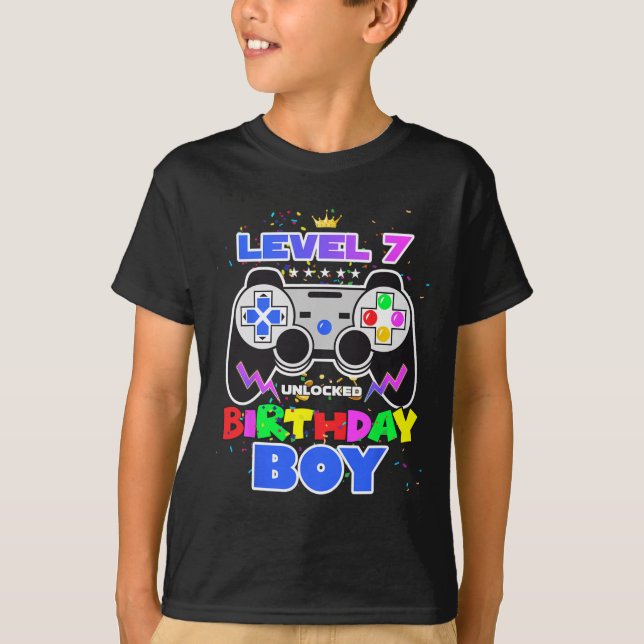 T-shirt Birthday Boy Level 7 Déverrouillé Video Game 7th B (Devant)