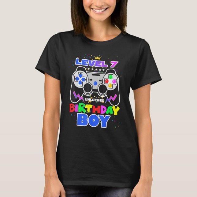 T-shirt Birthday Boy Level 7 Déverrouillé Video Game 7th B (Devant)