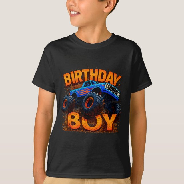 T-shirt Birthday Boy Monster Truck Funny Family Matching  (Devant)