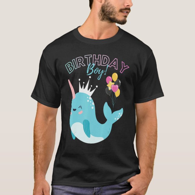 T-shirt Birthday Boy Narwhals  Boys Kids Birthday Party Sq (Devant)