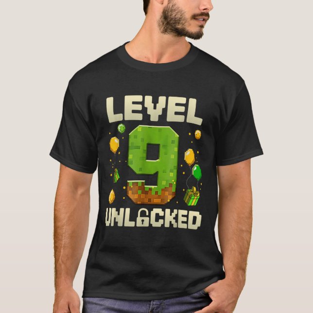 T-shirt Birthday Boy Shirt Level 9 Unlocked 9th Birthday G (Devant)