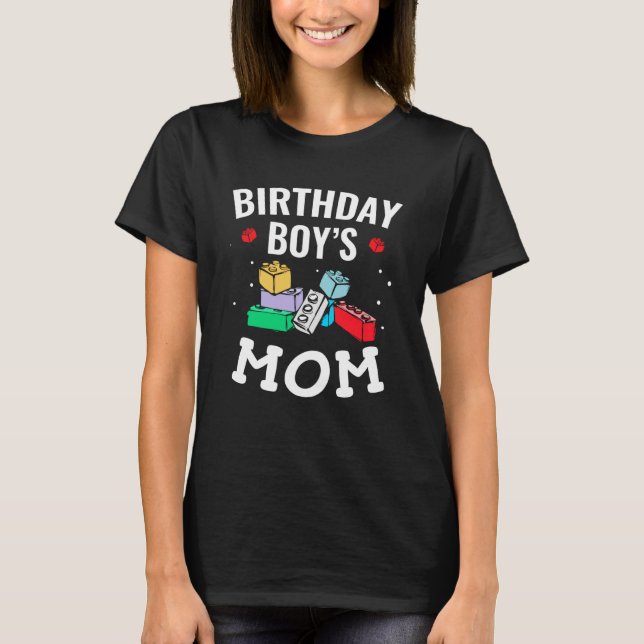 T-shirt Birthday Boy's Mom Building Blocks  3 (Devant)