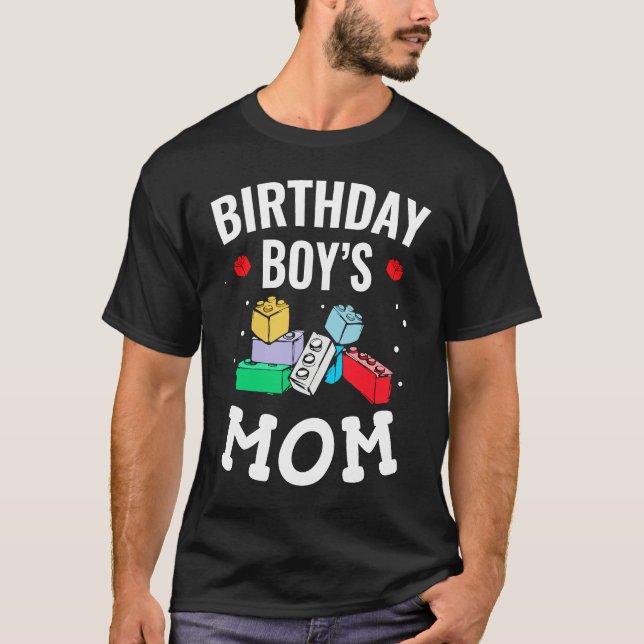 T-shirt Birthday Boy's Mom Building Blocks  4 (Devant)