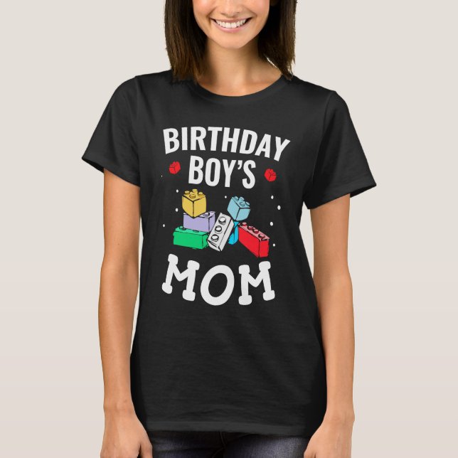 T-shirt Birthday Boy's Mom Building Blocks  4 (Devant)