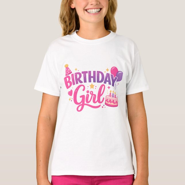 T-shirt Birthday Girl Cute Party Design Kids Birthday T-Sh (Devant)