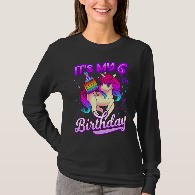 T-shirt Birthday Girl Pop It Unicorn Pour 6e Anniversaire  (Devant)