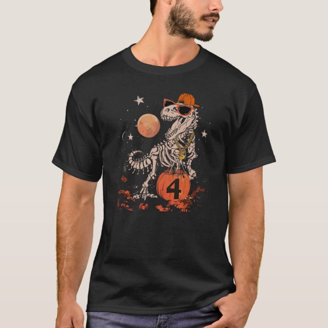 T-shirt Birthday Halloween 4th Dinosaur Skeleton T-REX Sca (Devant)