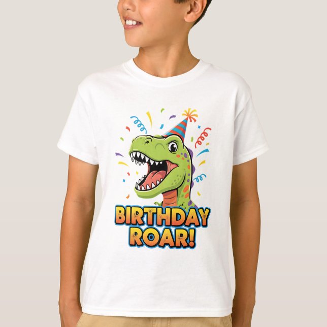 T-shirt Birthday Roar Cute Dinosaur Birthday Party Design (Devant)