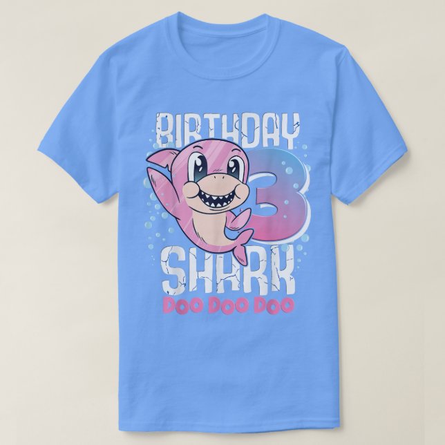 T-shirt Birthday Shark 3e Birthday Girl Shark 3 Years (Design devant)
