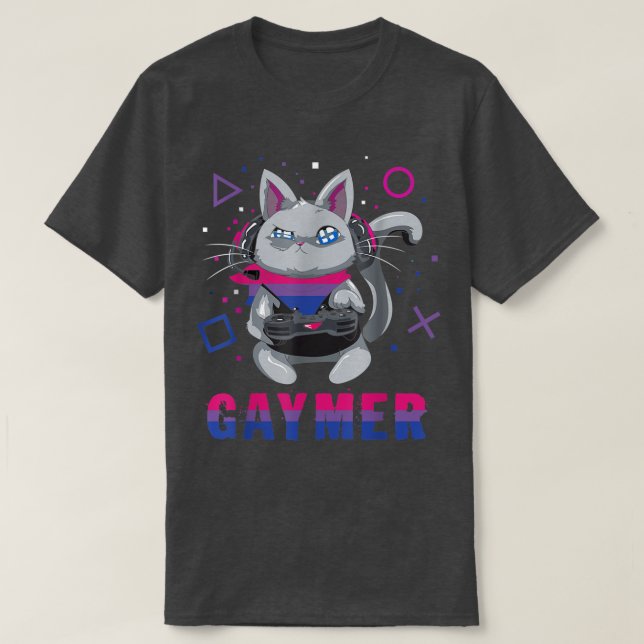 T-shirt Biseual Gaymer Geek Pride Lesbian Trans Cat Vidéo (Design devant)
