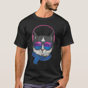 T-shirt Bisexual Bi Pride Drapeau Chat Vintage Sun Glaces 