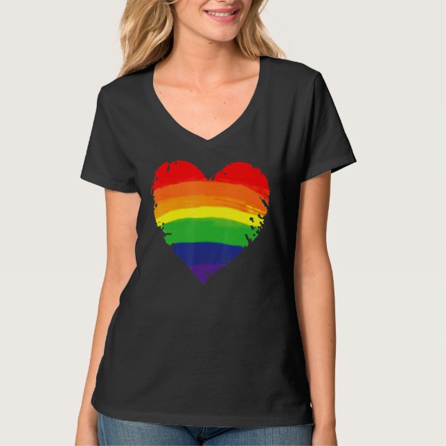 T-shirt Bisexual Gay Queer Trans LGBTQ Rainbow Heart Rainb (Devant)