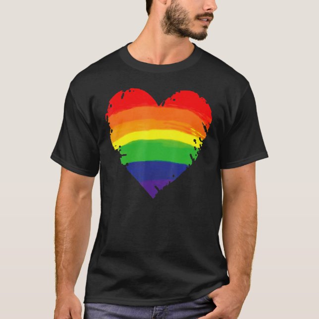 T-shirt Bisexual Gay Queer Trans LGBTQ Rainbow Heart Rainb (Devant)