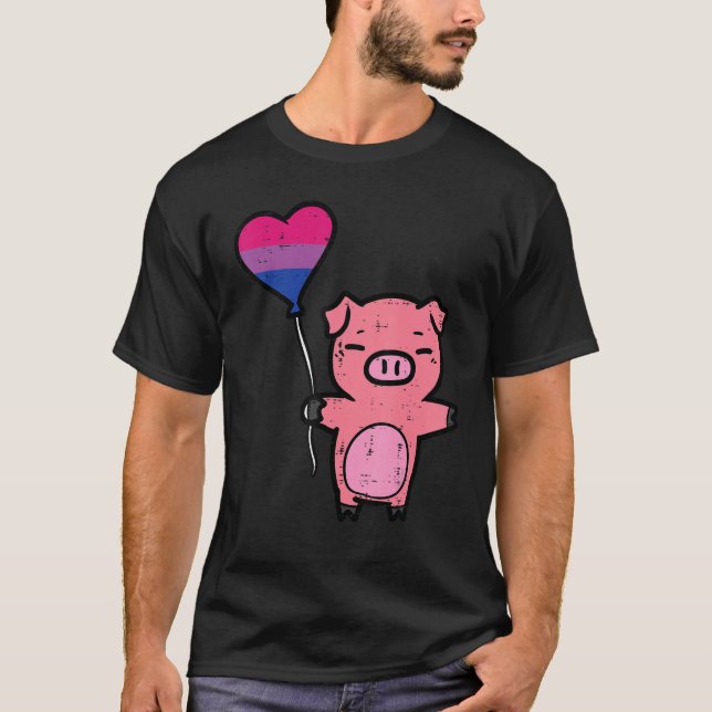 T-shirt Bisexual Pig Heart Cute Bi Pride Flag LGBTQ Women  (Devant)