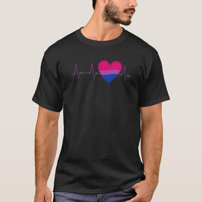 T-shirt Bisexuel Hearbeat Bi LGBTQ Pride EKG Pulse Line (Devant)