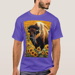 T-shirt Bison Américain Sur Une Gamme De Tournesols Du Kan