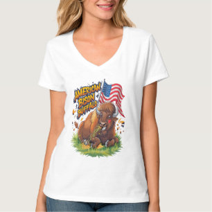 T-shirt Bison avec drapeau américain dans l'herbe