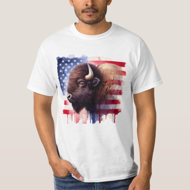 T-shirt Bison avec drapeau des États-Unis d'Amérique (Devant)